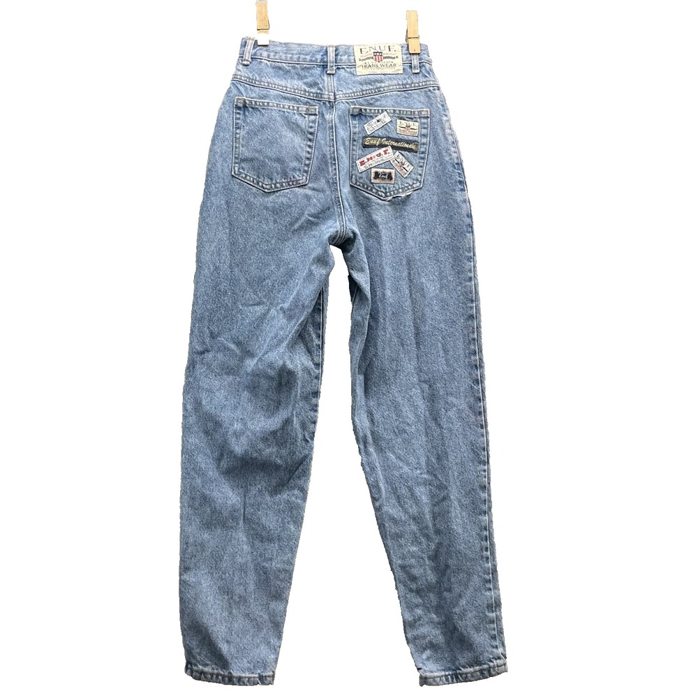 Vintage Enuf Internationale Jeans Womens 9/10 High Waist Taper 90s Patches Denim